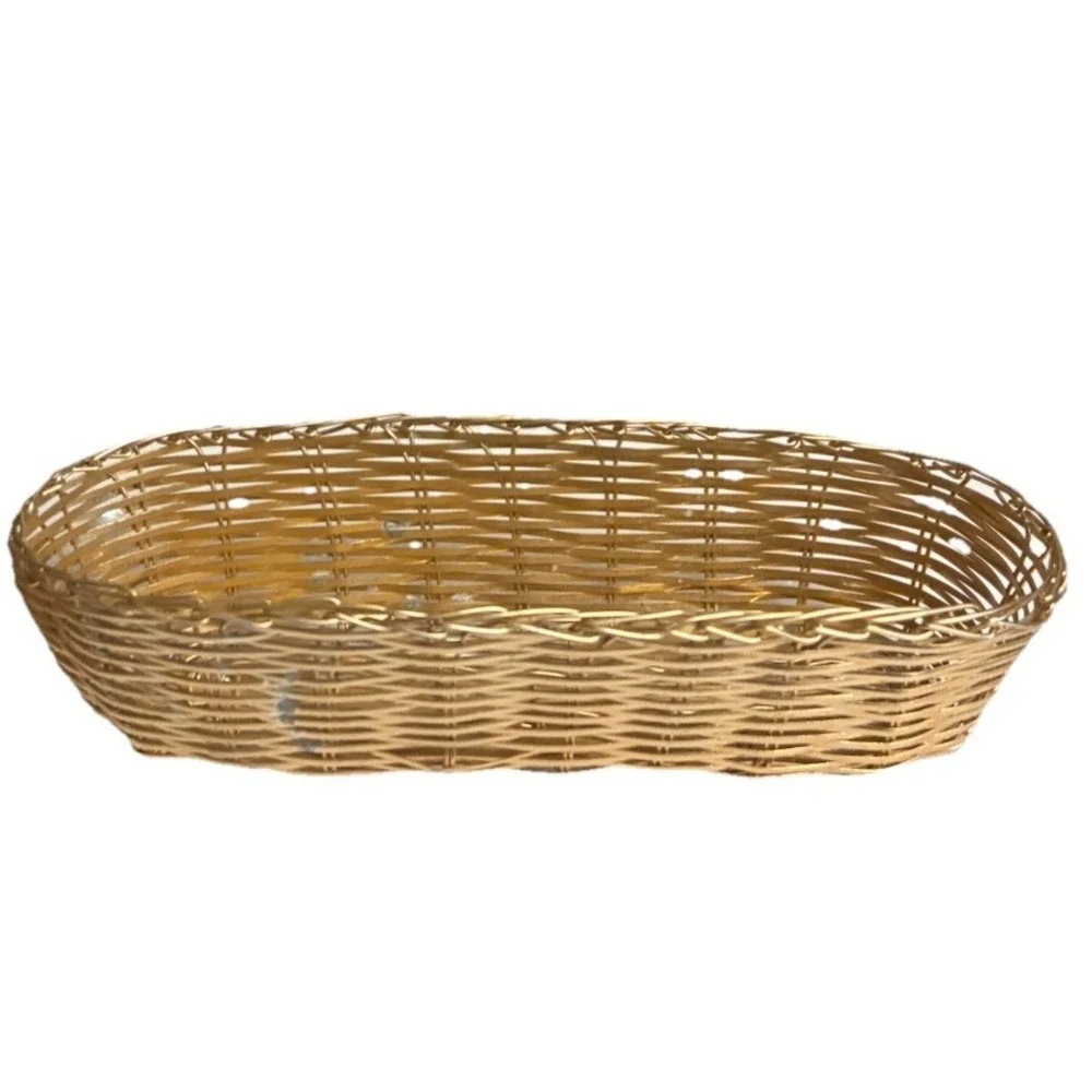 Metal Wire Basket Gold Woven Oblong Crackers Trinket Hand‎ Towel Small Vintage